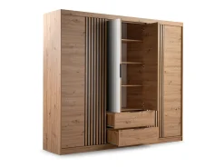 Guarda-roupa 4 portas, 2 gavetas com espelho C250 cm cor natural - SIDOVIA