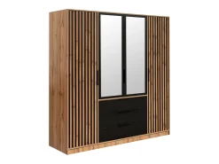 Guarda-roupa 4 portas, 3 gavetas com espelho C196 cm cor natural e preto - LIRMADA