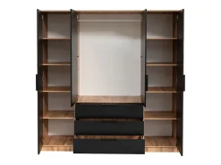 Guarda-roupa 4 portas, 3 gavetas com espelho C196 cm cor natural e preto - LIRMADA