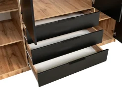 Guarda-roupa 4 portas, 3 gavetas com espelho C196 cm cor natural e preto - LIRMADA