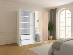 guarda-roupa 2 portas com espelho L250 cm em branco e natural claro - ADOSILA