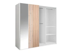 guarda-roupa 2 portas com espelho L250 cm em branco e natural claro - ADOSILA