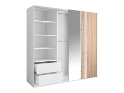 guarda-roupa 2 portas com espelho L250 cm em branco e natural claro - ADOSILA