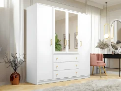 Guarda-roupa 4 portas e 3 gavetas com espelhos C196 cm branco - LIZANDRO