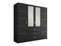 Guarda-roupa 4 portas e 3 gavetas com espelhos C196 cm preto e dourado - MONLIO