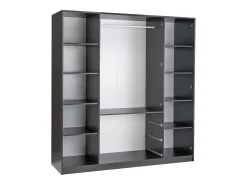 Guarda-roupa 4 portas e 3 gavetas com espelhos C196 cm preto e dourado - MONLIO