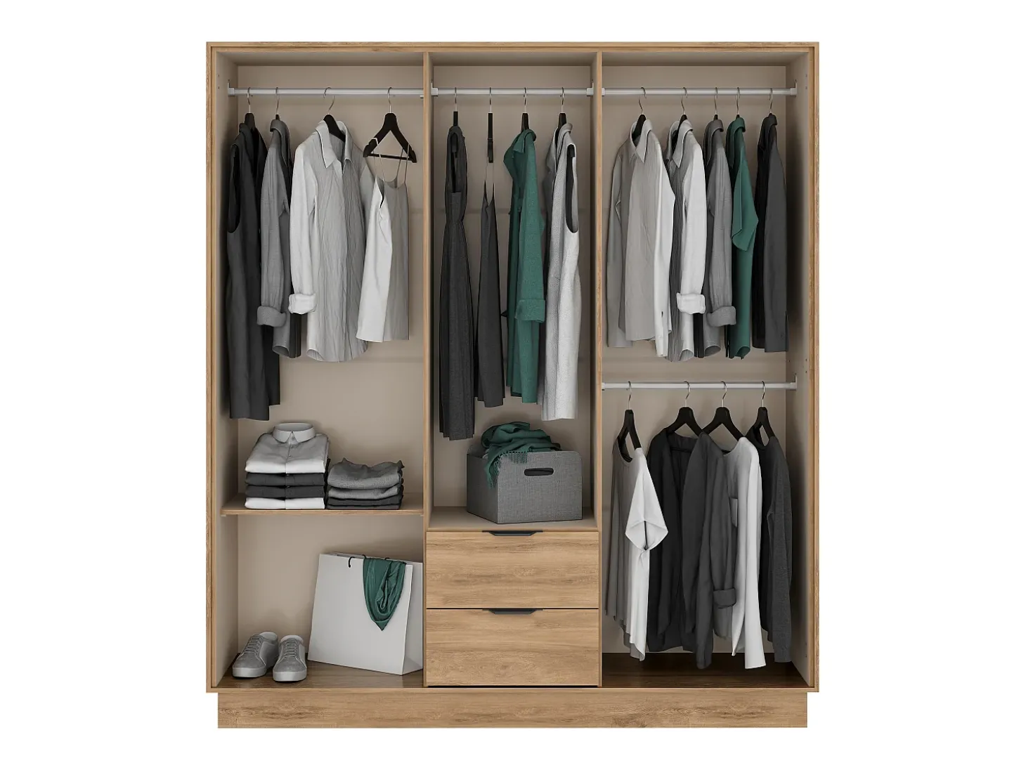 Guarda-roupa 6 portas e 2 gavetas L162 cor natural FEOVA