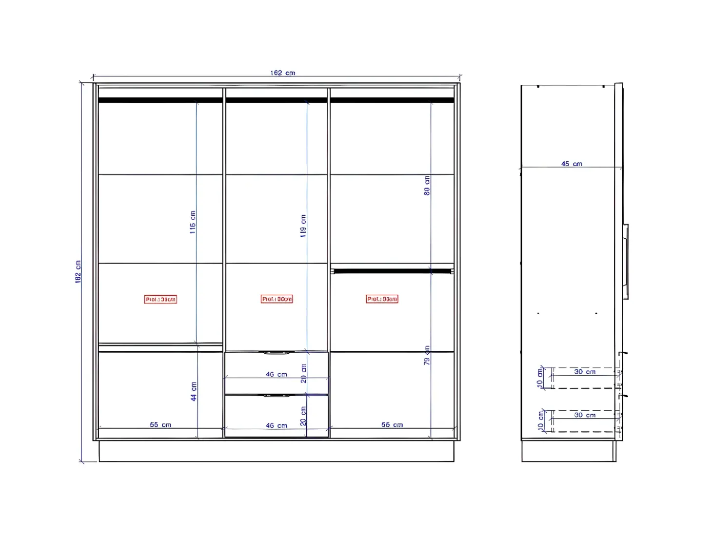 Guarda-roupa 6 portas e 2 gavetas L162 cor natural FEOVA