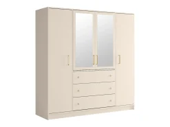 Guarda-roupa 4 portas e 3 gavetas com espelhos C196 cm bege e dourado - LIZANDRO