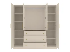 Guarda-roupa 4 portas e 3 gavetas com espelhos C196 cm bege e dourado - LIZANDRO