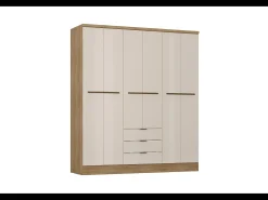 Guarda-roupa 6 portas e 3 gavetas C180 cm bege e natural - PEROLI