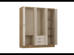 Guarda-roupa 6 portas e 3 gavetas C180 cm bege e natural - PEROLI