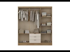 Guarda-roupa 6 portas e 3 gavetas C180 cm bege e natural - PEROLI
