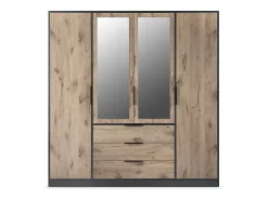Guarda-roupa 4 portas e 3 gavetas com espelhos C196 cm cor natural e preto - LAMIKI