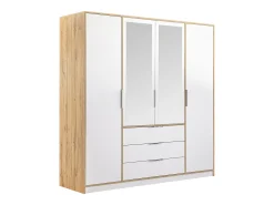Guarda-roupa 4 portas e 3 gavetas com espelhos C196 cm cor natural e branco - LAMIKI