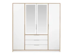 Guarda-roupa 4 portas e 3 gavetas com espelhos C196 cm cor natural e branco - LAMIKI