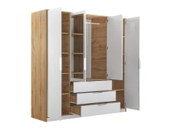 Guarda-roupa 4 portas e 3 gavetas com espelhos C196 cm cor natural e branco - LAMIKI