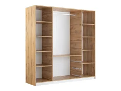 Guarda-roupa 4 portas e 3 gavetas com espelhos C196 cm cor natural e branco - LAMIKI