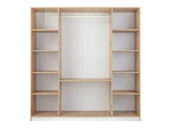 Guarda-roupa 4 portas e 3 gavetas com espelhos C196 cm cor natural e branco - LAMIKI