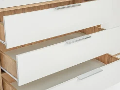 Guarda-roupa 4 portas e 3 gavetas com espelhos C196 cm cor natural e branco - LAMIKI