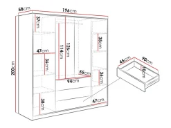 Guarda-roupa 4 portas e 3 gavetas com espelhos C196 cm cor natural e branco - LAMIKI
