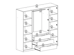 Guarda-roupa 4 portas e 3 gavetas com espelhos C196 cm cor natural e branco - LAMIKI
