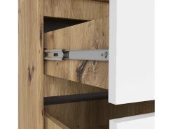 Guarda-roupa Artesanal Dąb S90, 2 Portas, 2 Gavetas c/ Espelho, Branco/Dąb, Montagem DIY