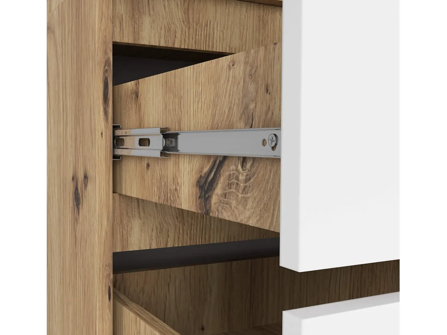 Guarda-roupa Artesanal Dąb S90, 2 Portas, 2 Gavetas c/ Espelho, Branco/Dąb, Montagem DIY