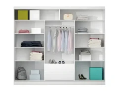 Guarda-roupa AUTLAN com 3 portas de correr e espelho, 250 cm de largura, branco