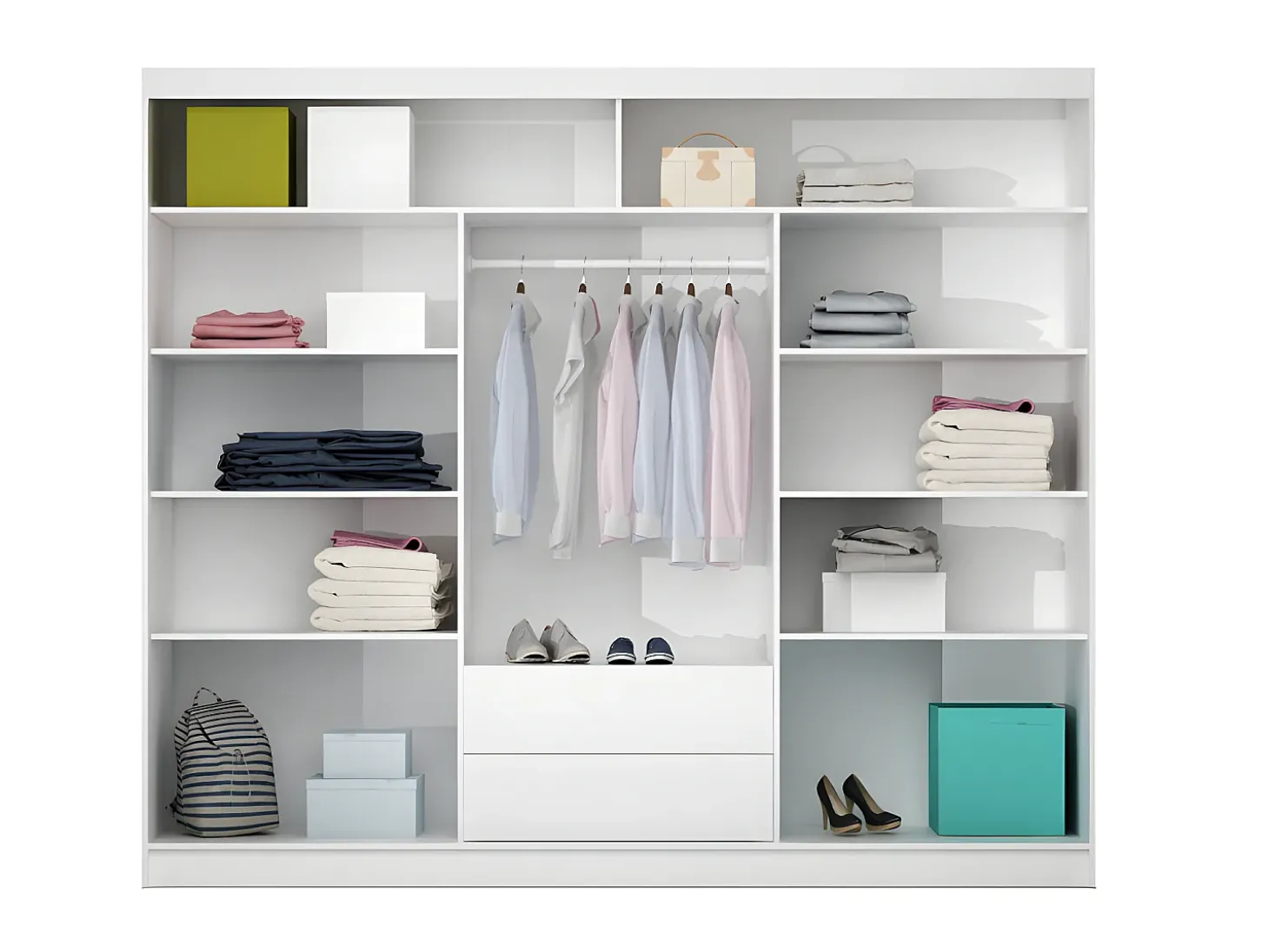 Guarda-roupa AUTLAN com 3 portas de correr e espelho, 250 cm de largura, branco