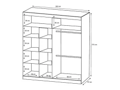 Guarda-roupa AUTLAN com 2 portas de correr e espelho, 203 cm de largura, branco