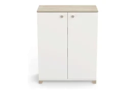 Guarda-roupa auxiliar Izzy com portas dobráveis ​​em branco fosco e carvalho, 104 x 80 x 35 cm