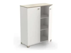 Guarda-roupa auxiliar Izzy com portas dobráveis ​​em branco fosco e carvalho, 104 x 80 x 35 cm
