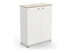 Guarda-roupa auxiliar Izzy com portas dobráveis ​​em branco fosco e carvalho, 104 x 80 x 35 cm