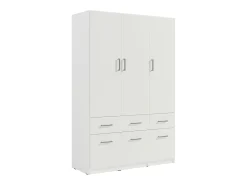 Guarda-roupa BELOMY com 3 portas e 6 gavetas, 136 cm de largura, na cor branca.