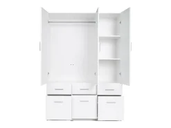 Guarda-roupa BELOMY com 3 portas e 6 gavetas, 136 cm de largura, na cor branca.