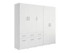 Guarda-roupa BELOMY com 5 portas e 6 gavetas, 228 cm de largura, branco