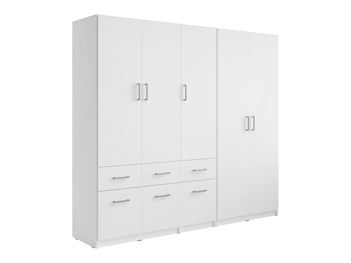 Guarda-roupa BELOMY com 5 portas e 6 gavetas, 228 cm de largura, branco