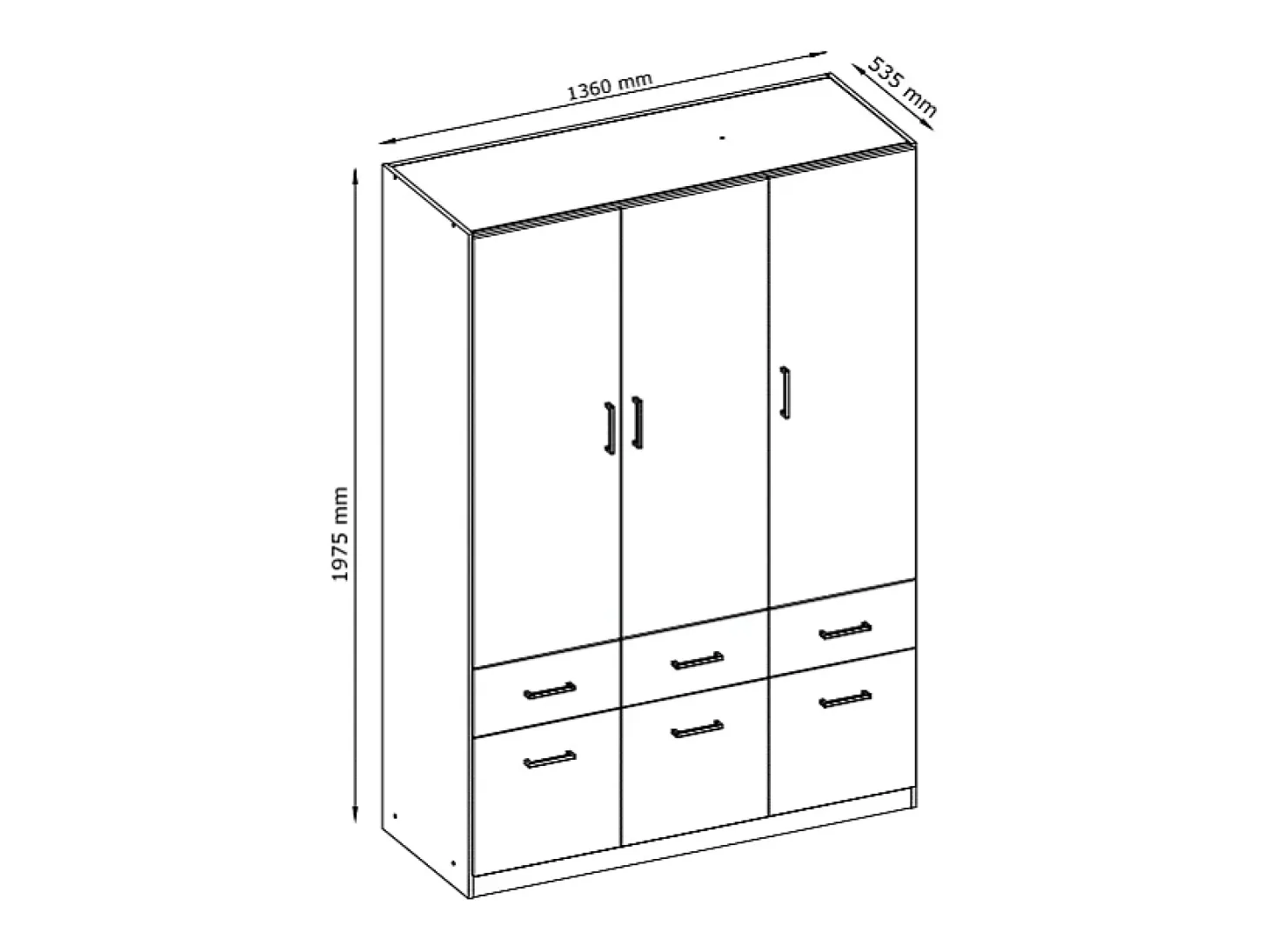 Guarda-roupa BELOMY com 5 portas e 6 gavetas, 228 cm de largura, branco