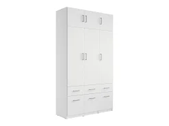 Guarda-roupa BELOMY de 3 portas e 6 gavetas, com 136 cm de largura, na cor branca, com prateleira superior.