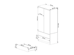 Guarda-Roupa Biało Elegante 90x180 - 2 Portas, 2 Gavetas, Penteadeira 16 mm