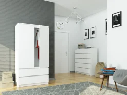 Guarda-Roupa Biało Elegante 90x180 - 2 Portas, 2 Gavetas, Penteadeira 16 mm