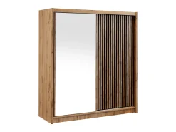 Guarda-roupa CALOWI com 2 portas de correr e espelho, 203 cm de largura, nas cores natural e preta.