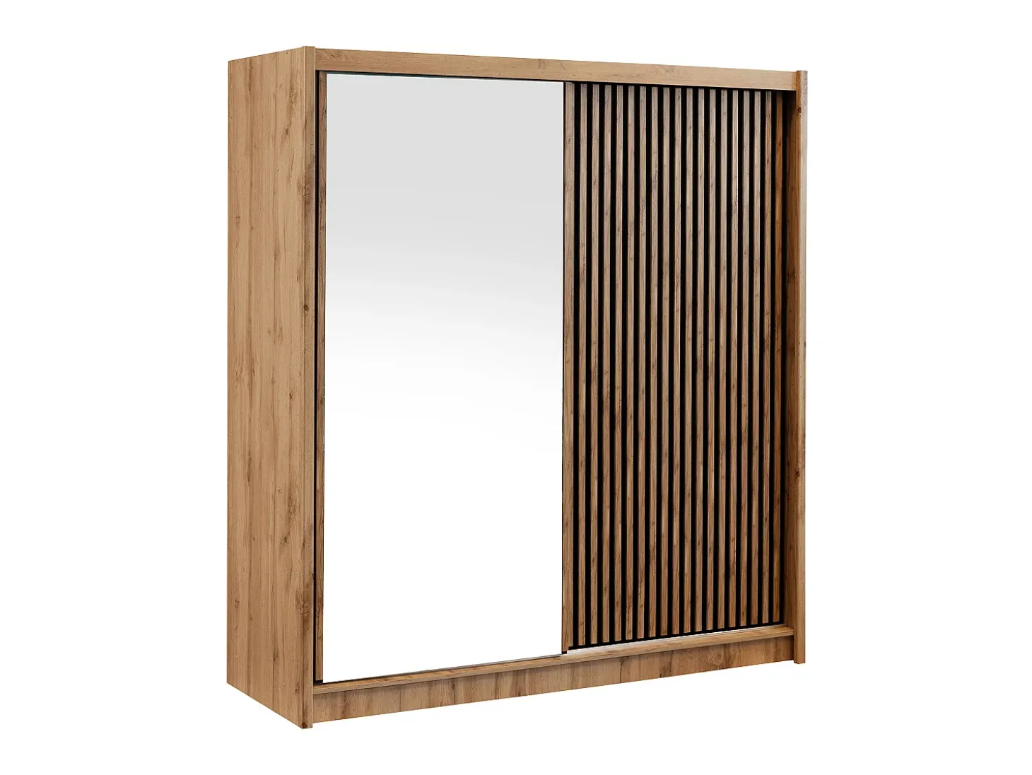 Guarda-roupa CALOWI com 2 portas de correr e espelho, 203 cm de largura, nas cores natural e preta.