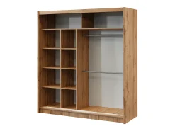 Guarda-roupa CALOWI com 2 portas de correr e espelho, 203 cm de largura, nas cores natural e preta.