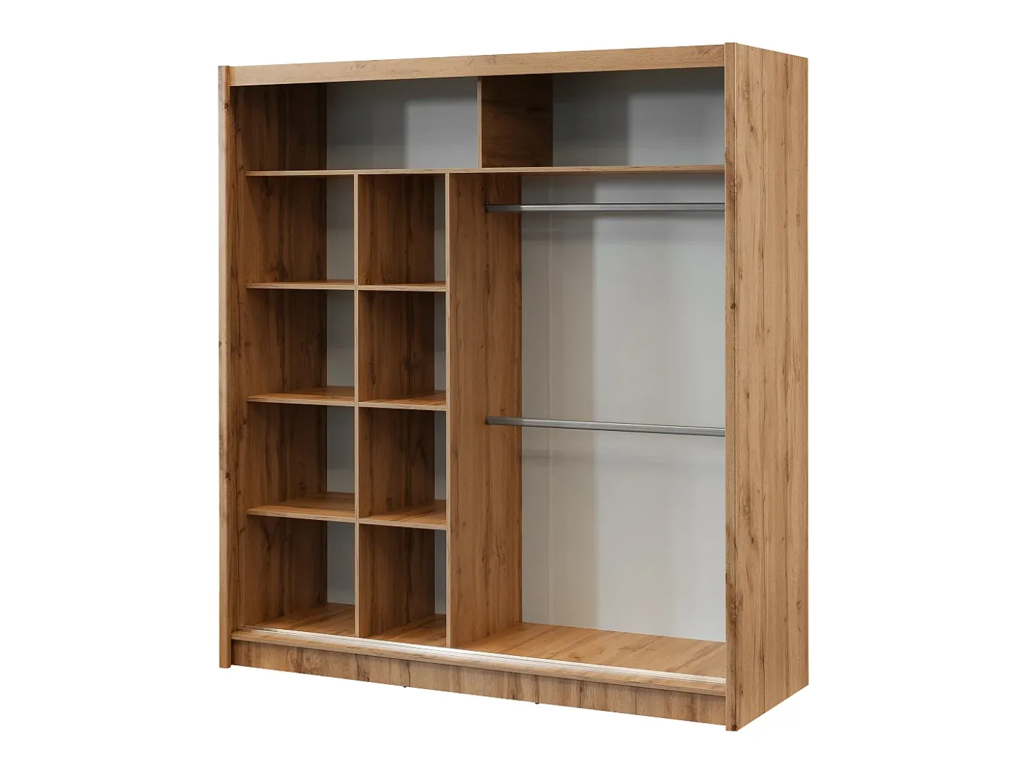 Guarda-roupa CALOWI com 2 portas de correr e espelho, 203 cm de largura, nas cores natural e preta.