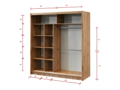 Guarda-roupa CALOWI com 2 portas de correr e espelho, 203 cm de largura, nas cores natural e preta.