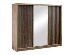 Guarda-roupa CALOWI com 3 portas de correr e espelho, 250 cm de largura, nas cores natural e preta.