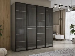 Guarda-roupa: Cinza Platina / Vidro Canelado, 200 x 200 x 51 cm