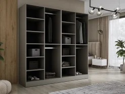 Guarda-roupa: Cinza Platina / Vidro Canelado, 200 x 200 x 51 cm